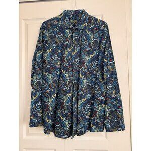 Tasso Elba Mens XXL Paisley Button Up Shirt Blue Tan Cotton Long Sleeve